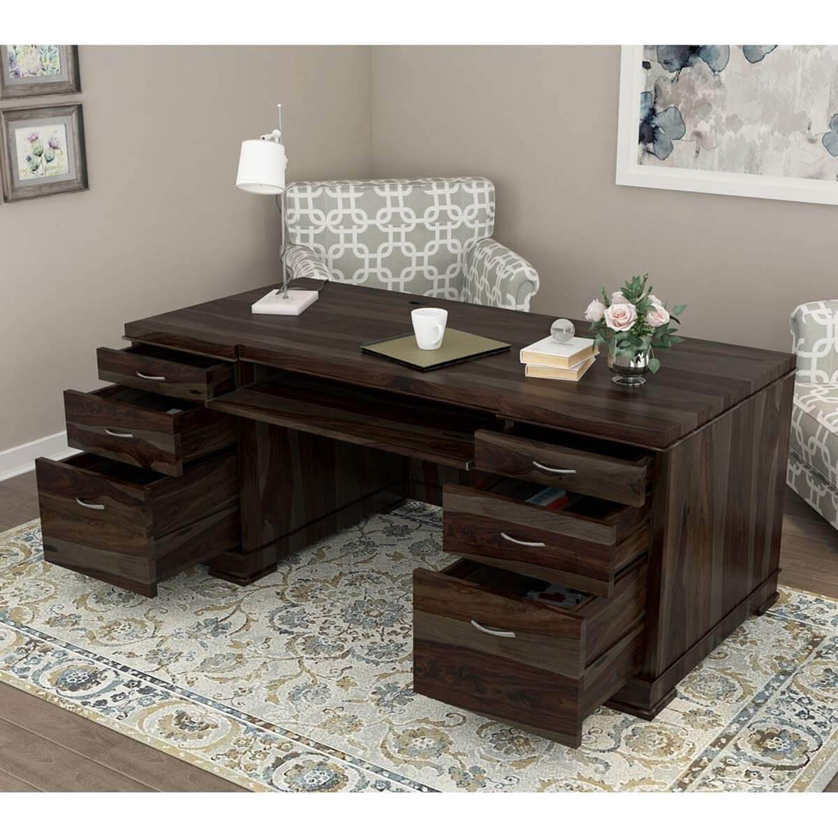 Solid Wood Office Desk Dark / Executive Office Table / Industrial Wooden  Desk / Home Office Desk / Handmade Custom Design Order 