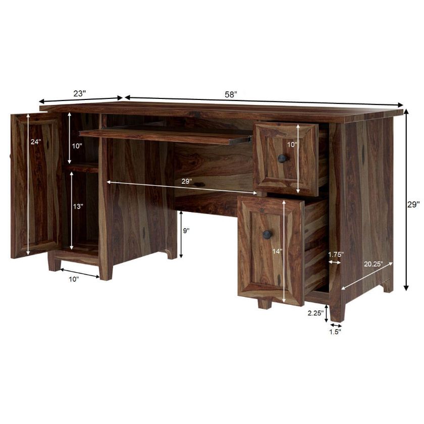 Brainbridge Solid Wood Home Office Computer Desk w Keyboard Tray Dimension Image
