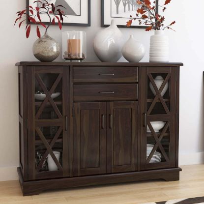 Picture of Calpella Solid Wood Glass Door Rustic Sideboard with Drawer