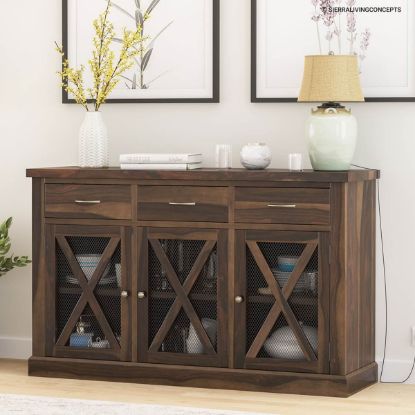 Picture of Chester Solid Wood Grid Door 3 Drawer Rustic Sideboard