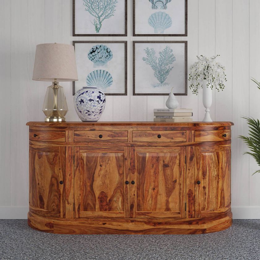Picture of Welaka Rustic Solid Wood Handcrafted 4 Drawer Large Curved Sideboard