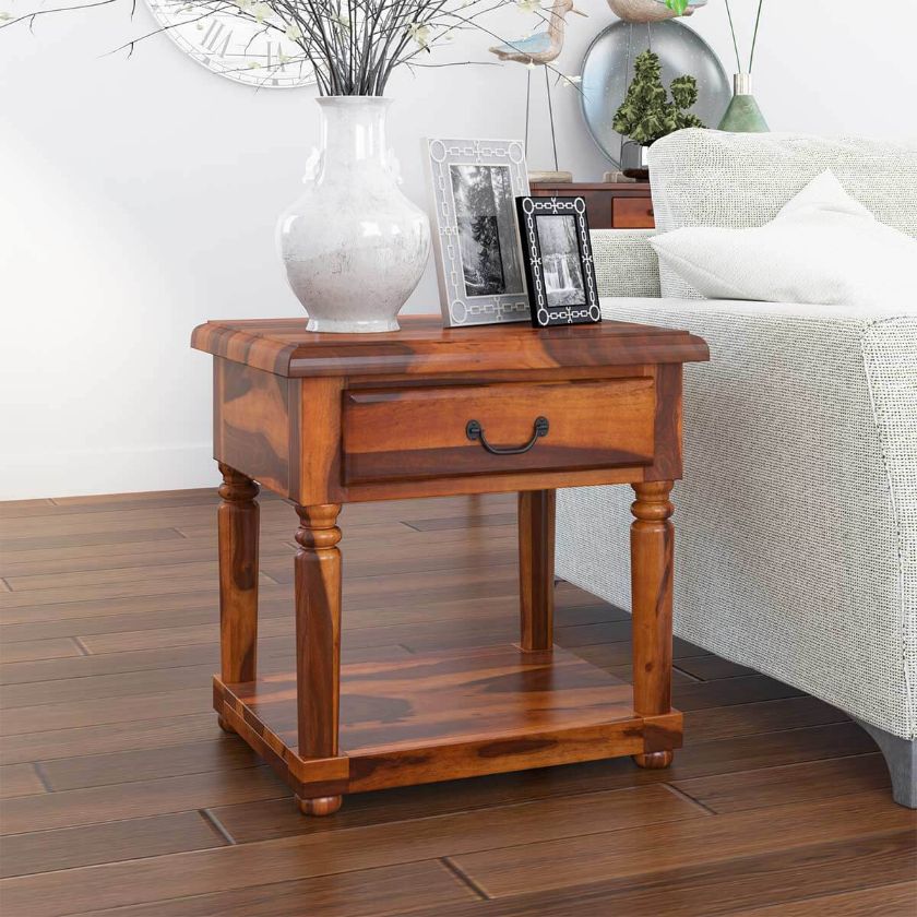 Picture of Isleton Rustic Solid Wood 1 Drawer 2 Tier End Table
