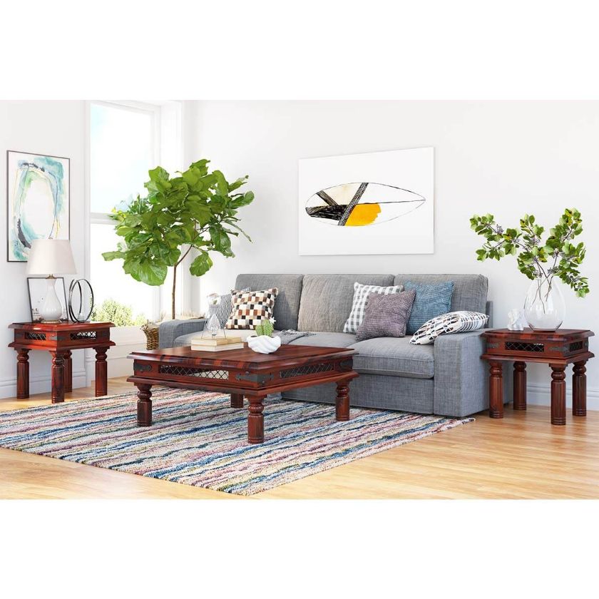Picture of Licio Traditional Style Solid Wood 3 Piece Square Coffee Table Set