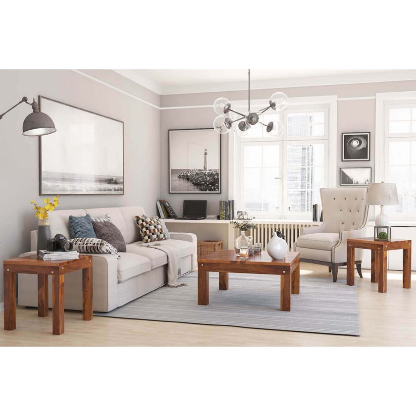 Picture of Patet Contemporary Rustic Solid Wood 3 Piece Coffee Table Set