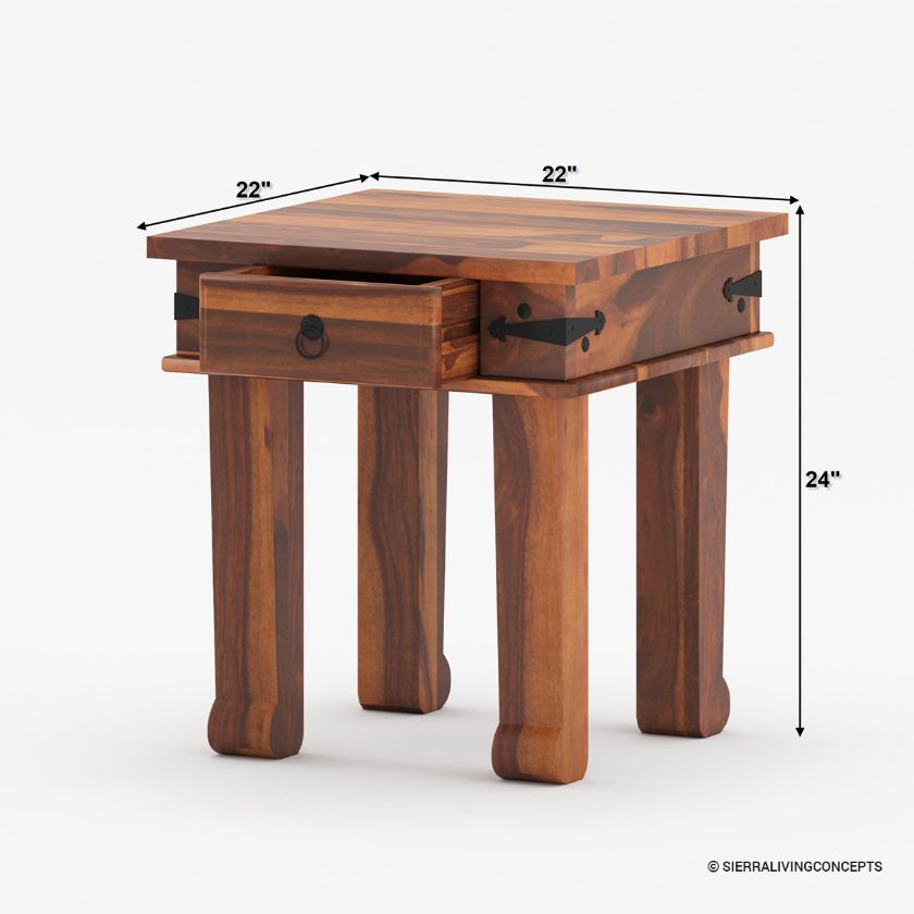 Terrarum Solid Wood Square End Table Set of 2 With Storage Dimension Image