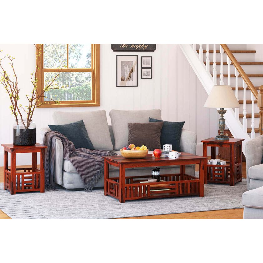 Picture of Yantis Mission Style Rustic Solid Wood 3 Piece Coffee Table Set
