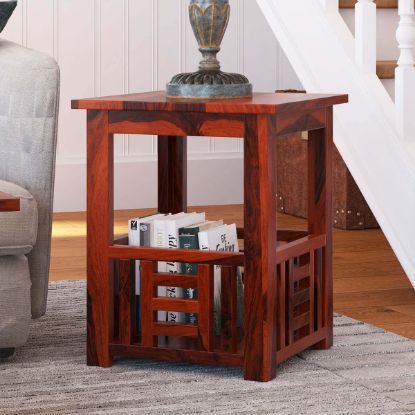 Picture of Yantis Mission Style Rustic Solid Wood Basket 2 Tier End Table