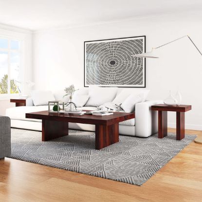 Picture of Contemporary Rustic Wood 3 Piece Large Coffee Table and End Table Set