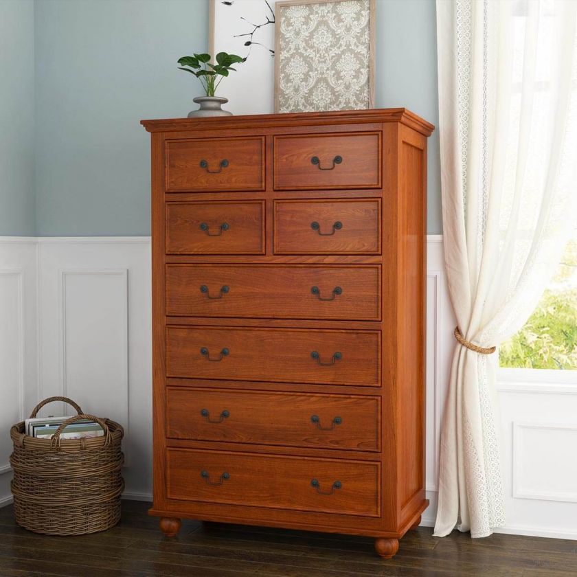 Picture of Delanson Solid Mahogany Wood Tall Bedroom Dresser With 8 Drawers