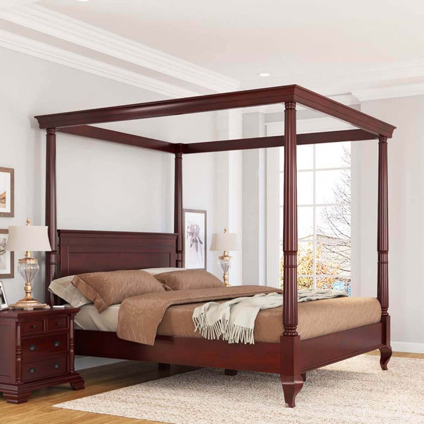 Picture of Cayuta Traditional Style Solid Mahogany Wood Platform Canopy Bed