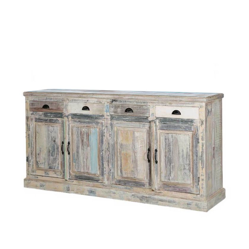 Picture of Cavea Country Solid Wood 4 Drawer Large Distressed Sideboard Cabinet