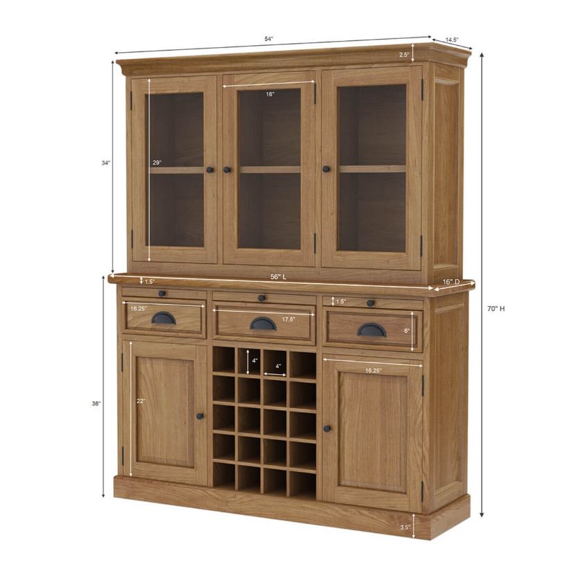Branson Wine Bar Hutch Cabinet With Glass Doors Dimension Image