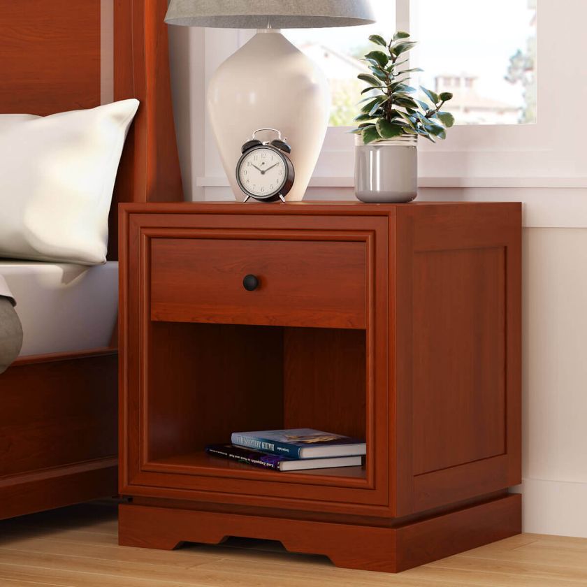 Picture of Duanesburg Solid Mahogany Wood Open Shelf 1 Drawer Nightstand