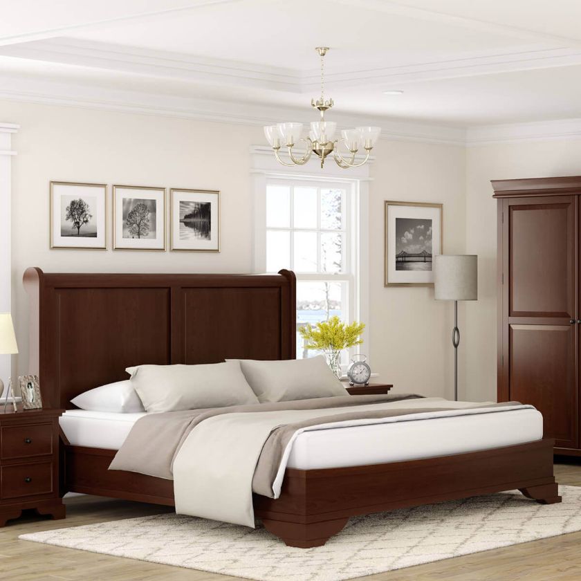 Picture of Accoville Traditional Mahogany Wood Platform Panel Bed Frame