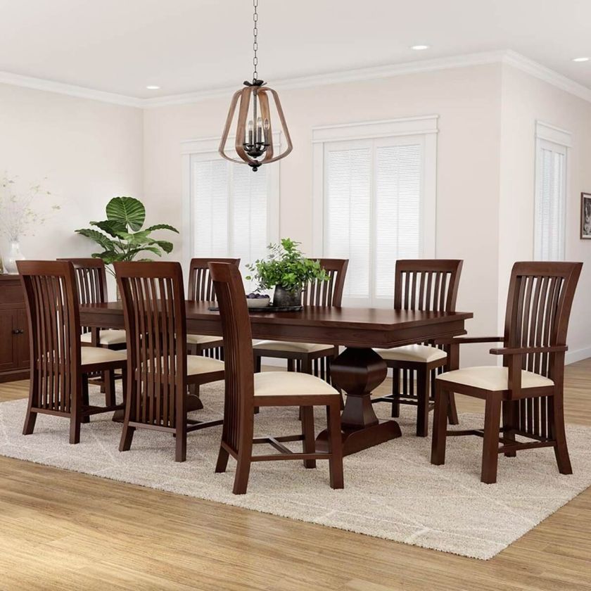 Picture of Tannersville Solid Mahogany Wood Dining Table Chair Set For 8 People