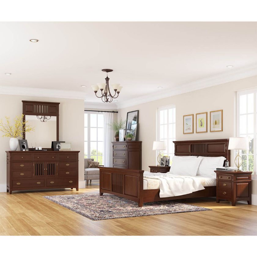 Picture of Bardugo Traditional Mahogany Wood 6 Piece Bedroom Set