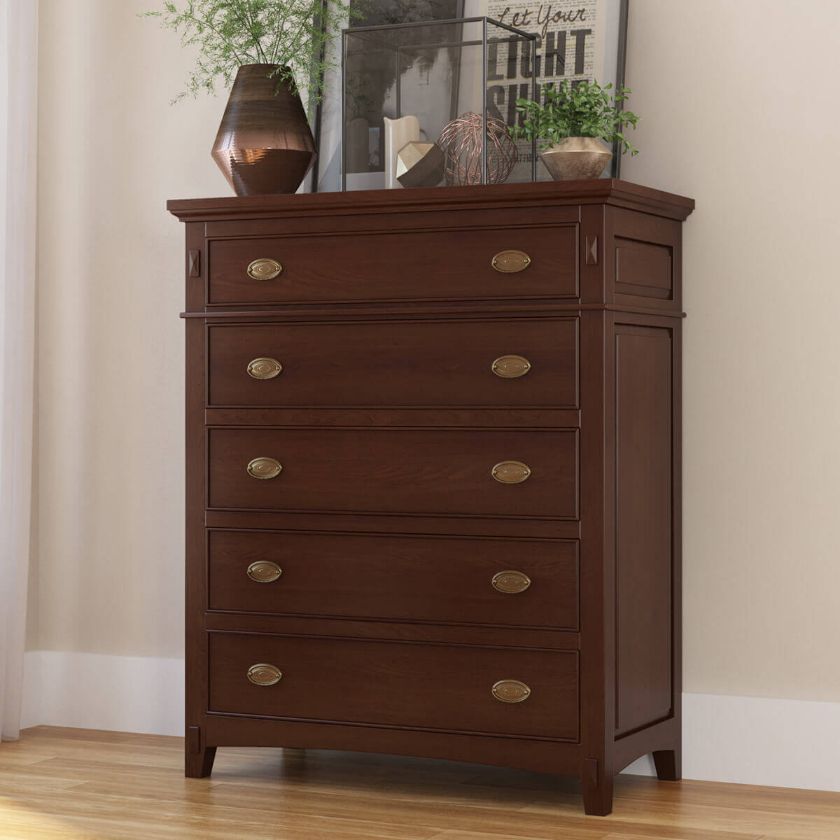 Picture of Bardugo Solid Mahogany Wood Large Tall Bedroom Dresser With 5 Drawers
