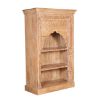 Picture of Alluwe Rustic Reclaimed Wood 3 Open Shelf Hand Carved Arch Bookcase
