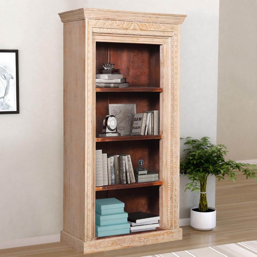 Picture of Kenvir Reclaimed Wood Shabby Chic 4 Open Shelf Standard Bookcase