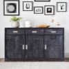 Picture of Sidon Distressed Black Reclaimed Wood 3 Drawer Large Sideboard Cabinet