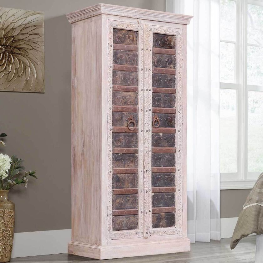 Picture of Brass Elephant Door Reclaimed Solid Wood Cabinet Armoire For Storage