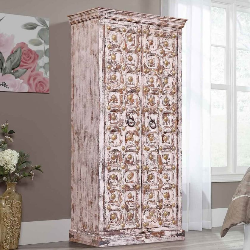 Picture of Strasburg Distressed Reclaimed Wood Handcrafted Brass Inlay Armoire