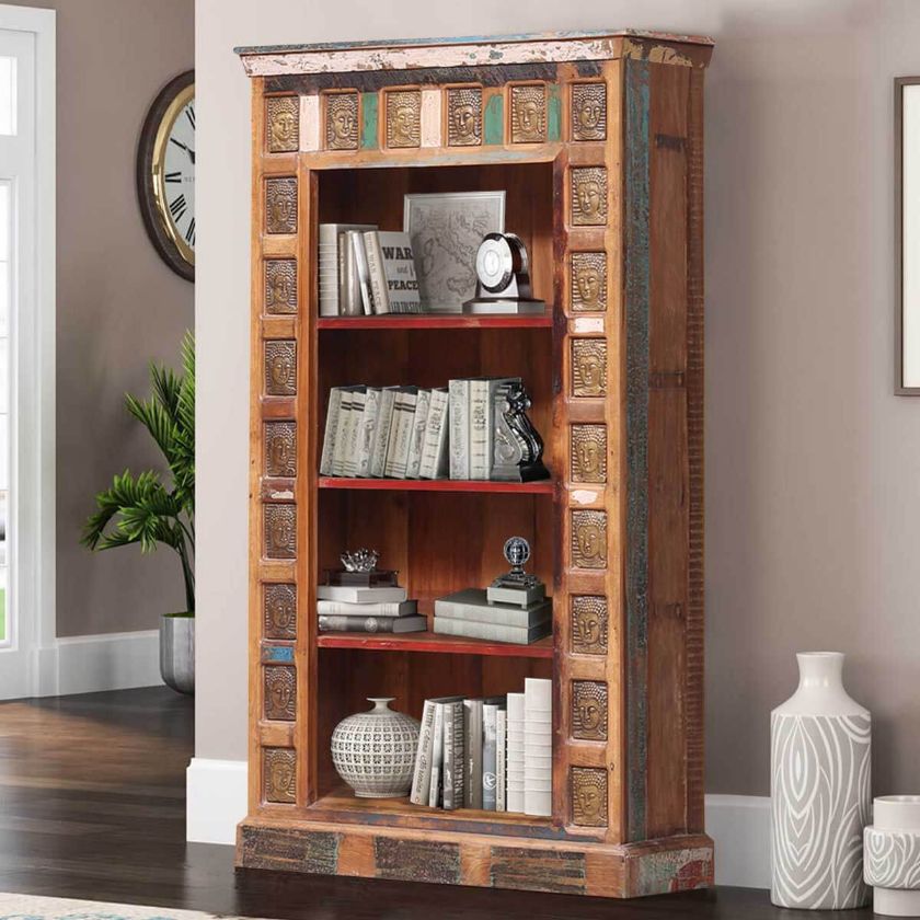 Picture of Winifred Rustic Reclaimed Wood Hand Carved Home Office Bookcase