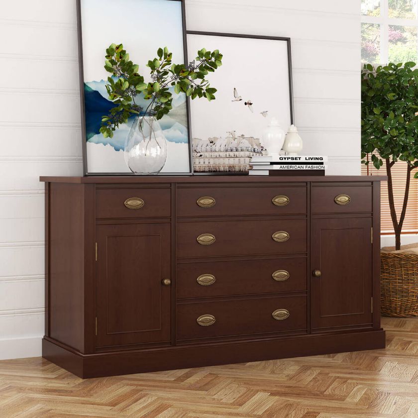Picture of Cazenovia Solid Mahogany 6 Drawer Large Sideboard Cabinet