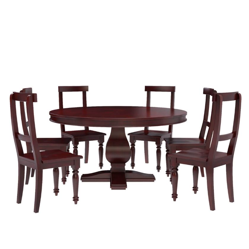 Picture of Arenzville Mahogany Wood Pedestal Round Dining Table Chairs Set
