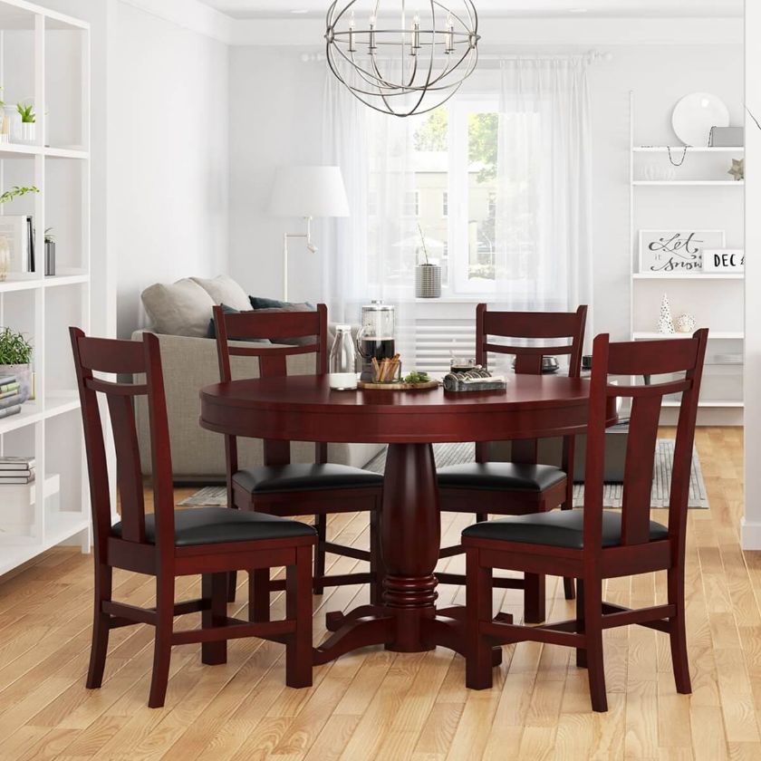 Picture of Garcia Mahogany Wood Round Dining Table Chair Set