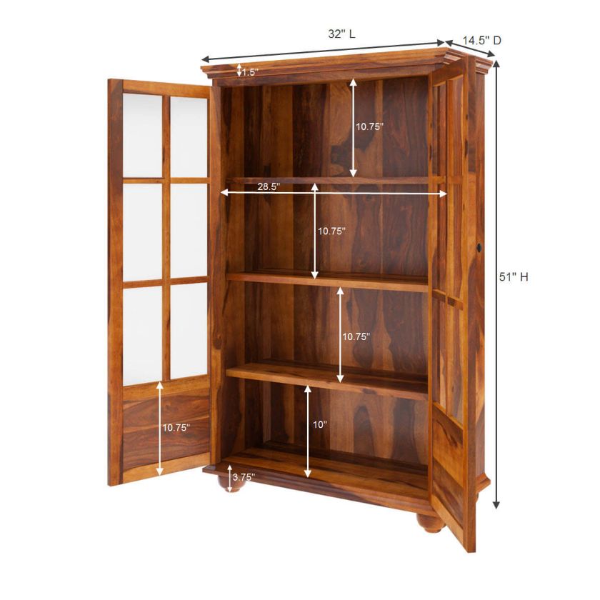 Askov  Modern Solid Wood Home Office Bookcase with Glass Doors Dimension Image