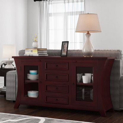 Picture of Aripeka Solid Mahogany Wood Glass Door 4 Drawer Large Sideboard