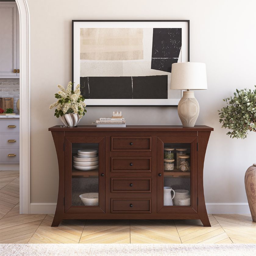 Picture of Aripeka Solid Wood 4 Drawer Large Sideboard with Glass Doors