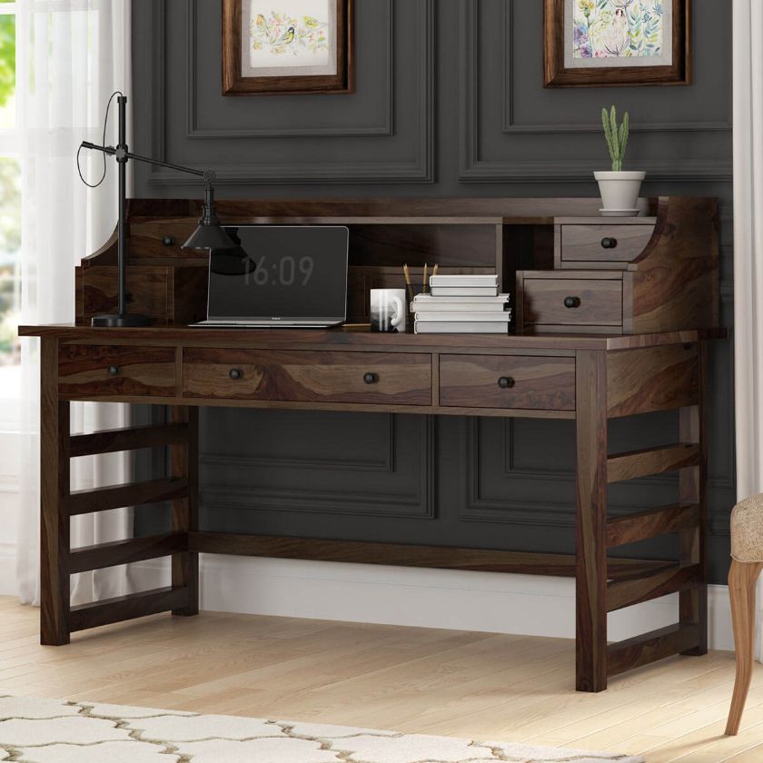 Picture of Everglades Rustic Solid Executive Writing Desk with Small Hutch