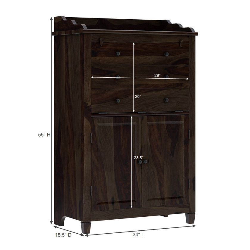 Elnora Rustic Solid Wood Drop Front Home Office Secretary Desk Dimension Image