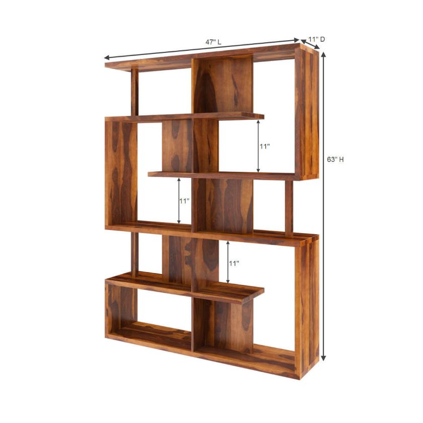 Fairfield Modern Solid Wood Geometric Bookcase Dimension Image