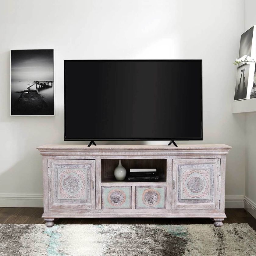 Picture of Titonka Rococo Inspired Reclaimed Wood 2 Drawer TV Media Stand Cabinet
