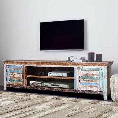 Picture of Praze Distressed Reclaimed Wood 70" TV Entertainment Center Media Cabinet