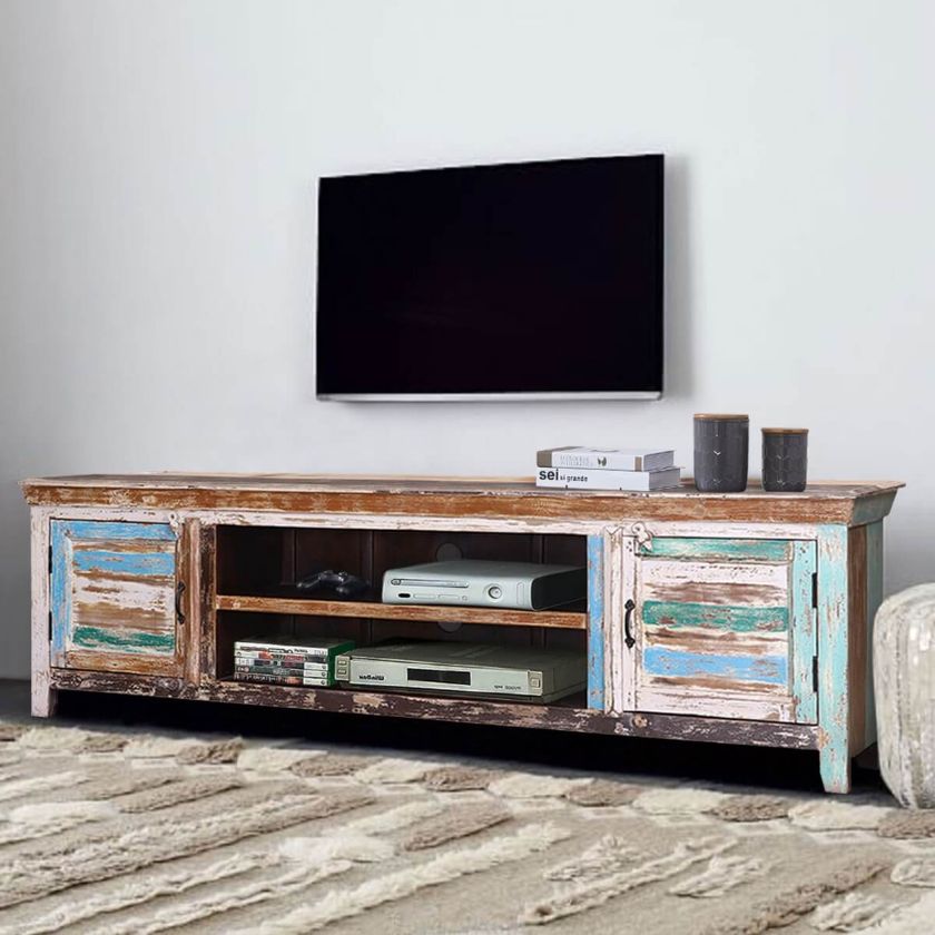 Picture of Praze Distressed Reclaimed Wood 70" TV Entertainment Center Media Cabinet