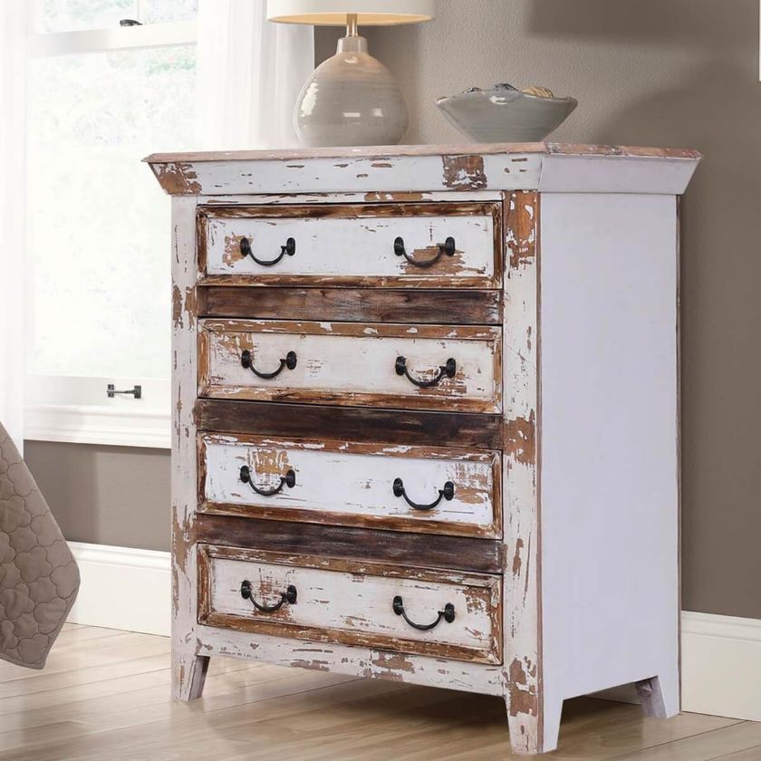 Picture of Leigh Distressed Reclaimed Wood White Bedroom Dresser With 4 Drawers