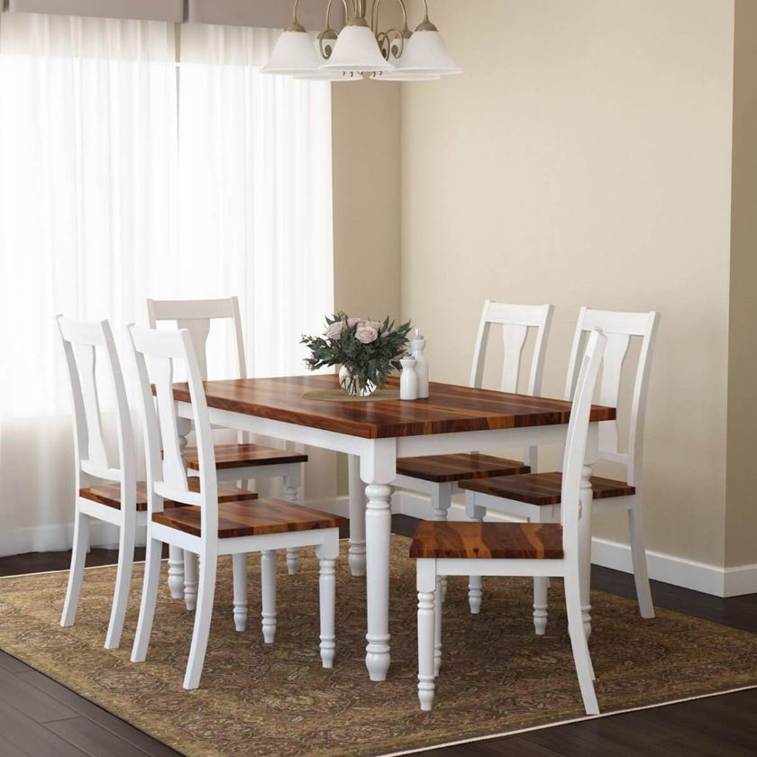 Picture of Proberta Two Tone Solid Wood Farmhouse Dining Table & Chair Set