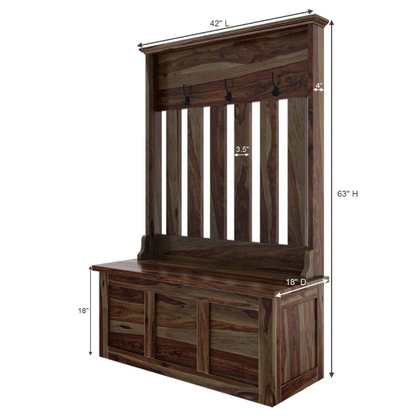 Roeville 42 inch Rustic Solid Wood Entryway Hall Tree Bench with Storage Drawers Dimension Image
