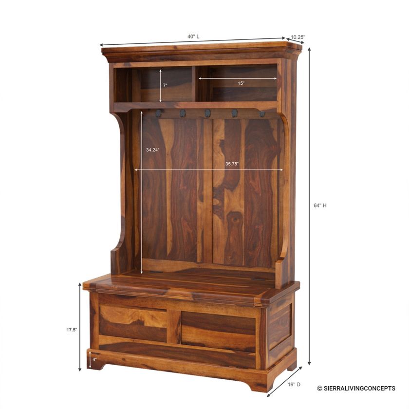 Owensville 40 inch Solid Wood Entryway Hall Tree with Bench and Storage Dimension Image