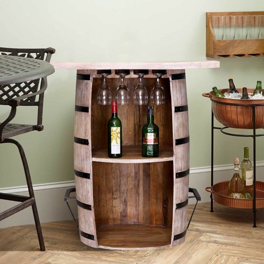 Picture of Boligee Reclaimed Wood Whiskey Barrel Bar Table