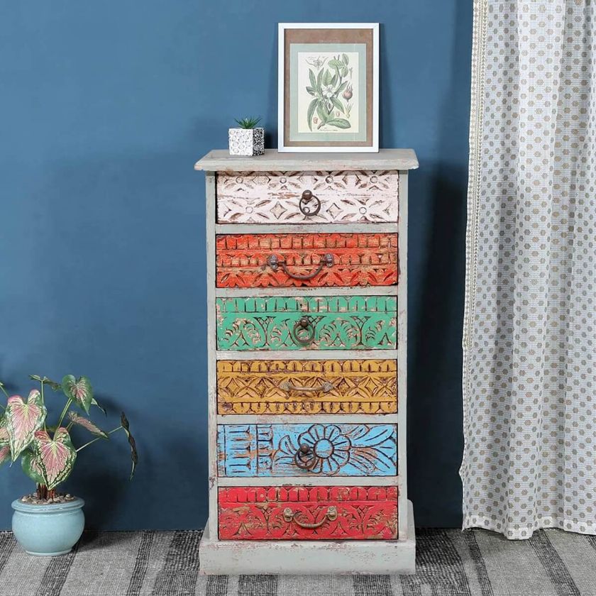 Picture of Unioplois Distressed Reclaimed Wood 6 Drawer End Table