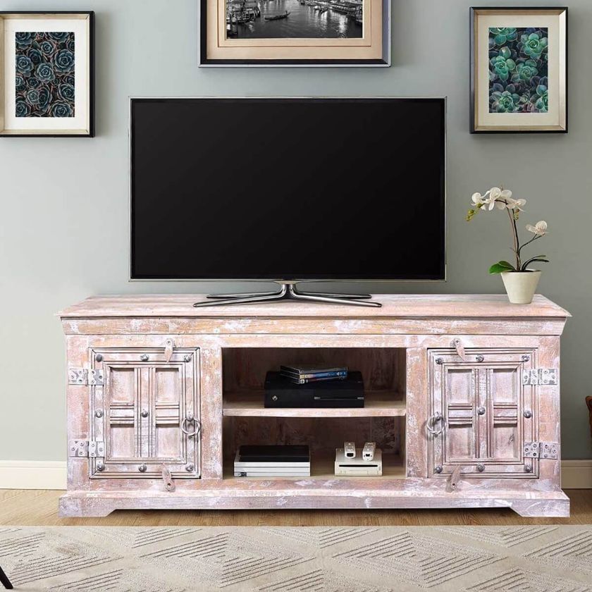 Picture of Mesick White Wash Reclaimed Wood TV Stand Media Console