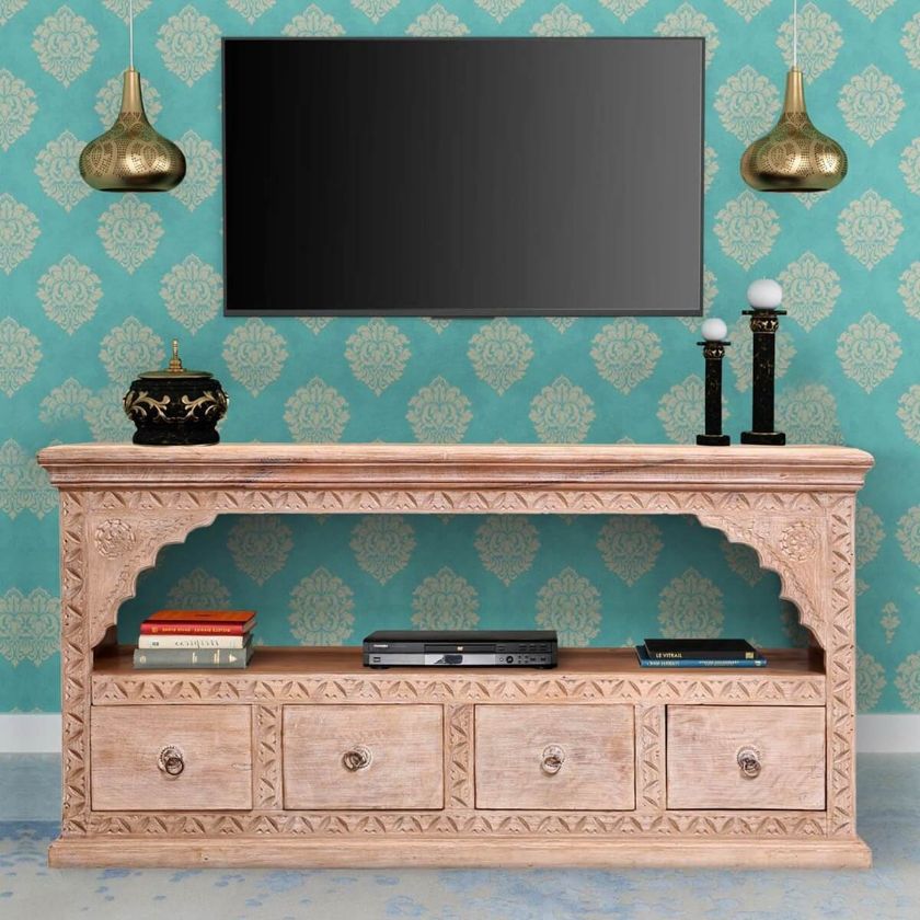 Picture of Stotfold Shabby Chic Reclaimed Wood 4 Drawer Media Tv Stand