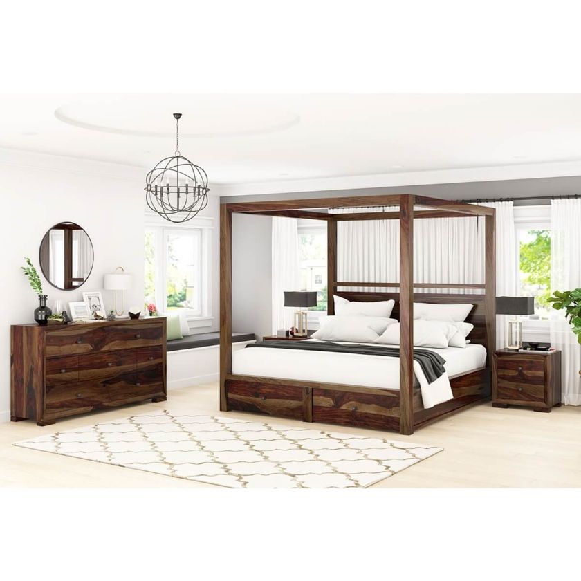 Picture of Farson Contemporary Solid Wood 4 Piece Canopy Bedroom Set