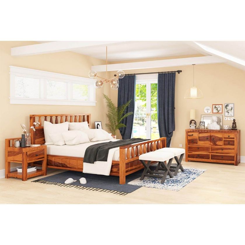 Picture of Laspor 4 Piece Rustic Solid Wood Bedroom Set