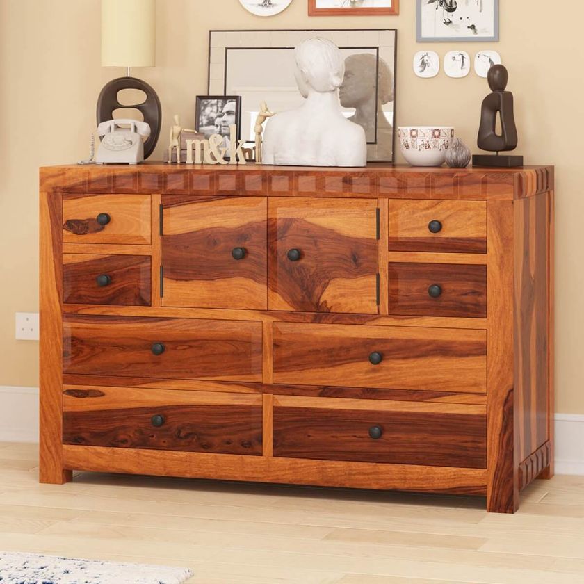 Picture of Laspor Rustic Solid Wood Bedroom Dresser With 8 Drawers And Cabinet